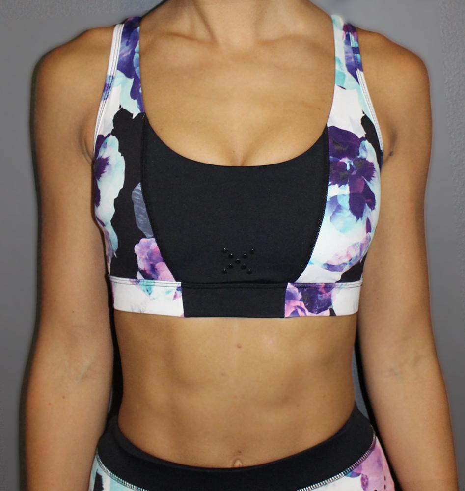 Dark Floral Print Sports Bra